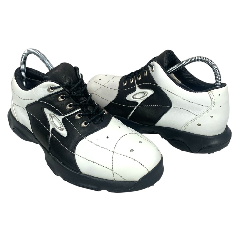 Oakley Men’s 9.5 Black‎ White Leather Golf Shoes Vintage Spiked Sole